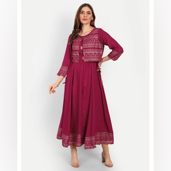 Happy Design Women Magenta Printed Rayon Kurta - Picture 1 of 5